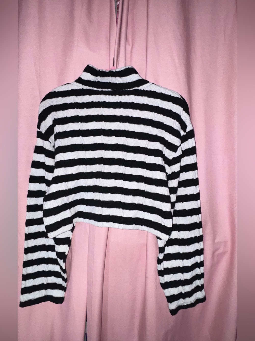 Zara Black & White Striped Cropped Turtleneck Sweater
